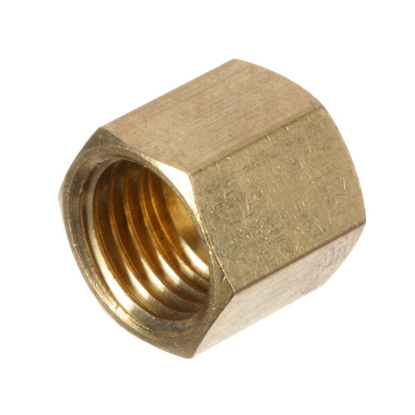 A close-up of a brass threaded Bakers Pride nut.
