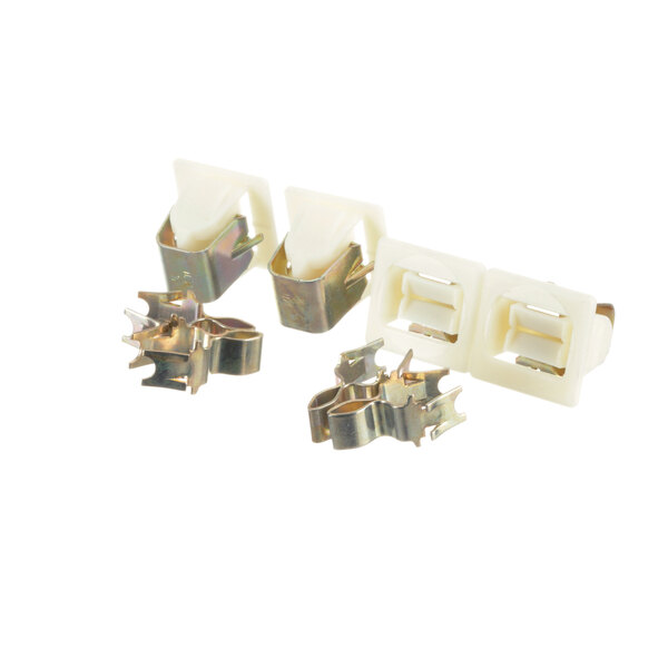A group of Randell metal louvre mounting clips with white plastic clips.