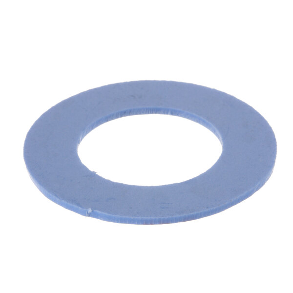 A blue rubber washer with a white circle and hole in the middle.