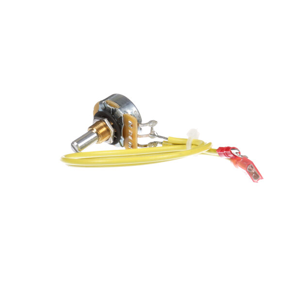 A yellow wire with a small metal part and a switch.
