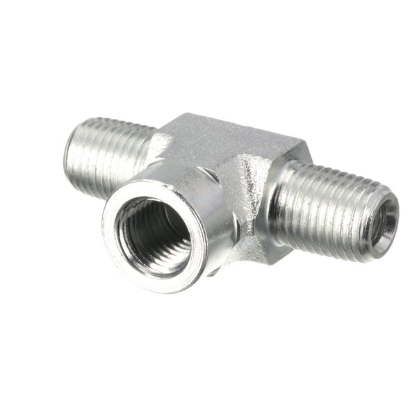A stainless steel Cleveland tee threaded pipe fitting.