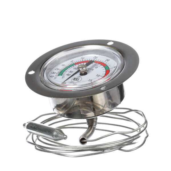 A Heatcraft thermometer with a wire around the gauge.