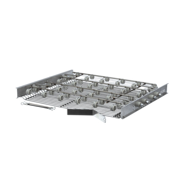 A metal grid with metal rods on top of a metal rack.