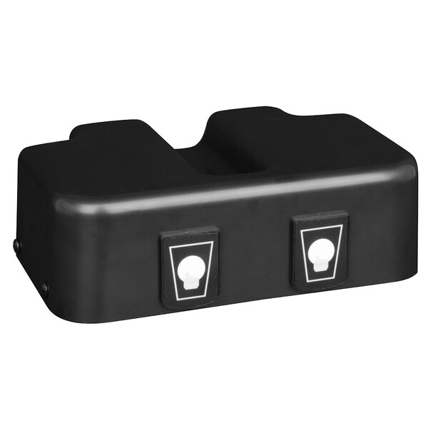 A black rectangular object with two white buttons.