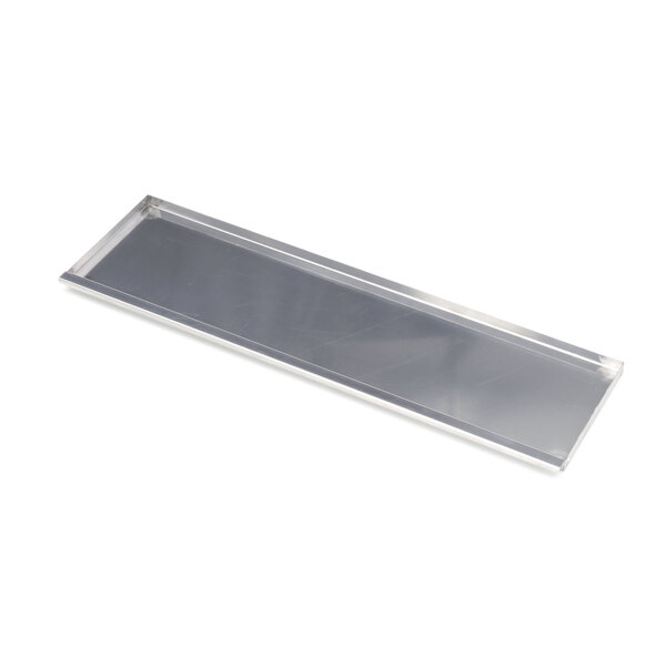 A Nieco 17052 rectangular metal tray with a silver finish.
