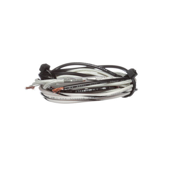 A bundle of electrical wires with a white and black cable with black and white wires.