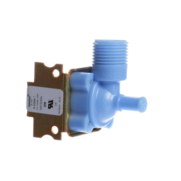 A Scotsman blue plastic Inlet Water Valve with a metal bracket.
