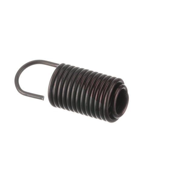 A black coil spring with a metal hook.