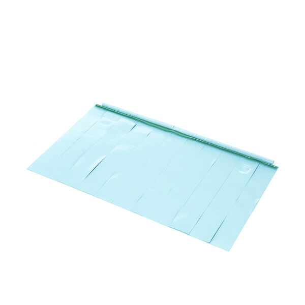 A blue paper with a green strip on a white background.