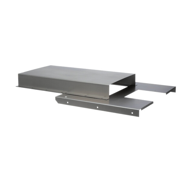 A metal shelf with two parts on it.