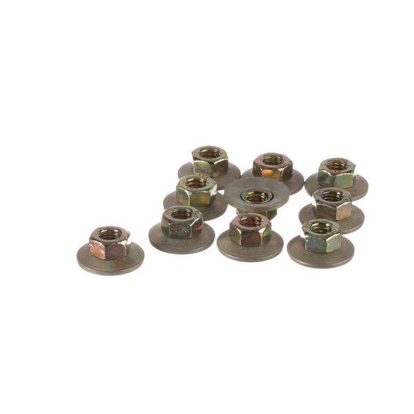 A group of Rational hex metal nuts on a white background.