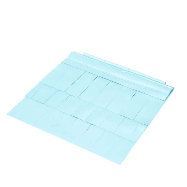 A blue plastic sheet with a grid pattern over a white background.