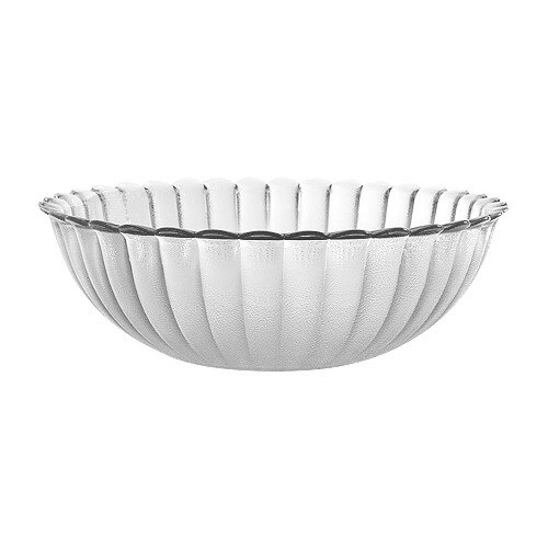 A clear polycarbonate plate with a ribbed rim.