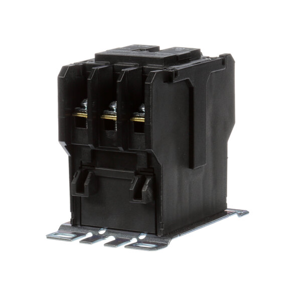 A black Stero contactor with metal screws and two terminals.