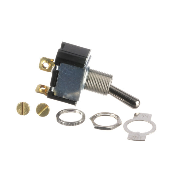 A Low Temp Industries 335900 toggle switch with a metal ring and screws.