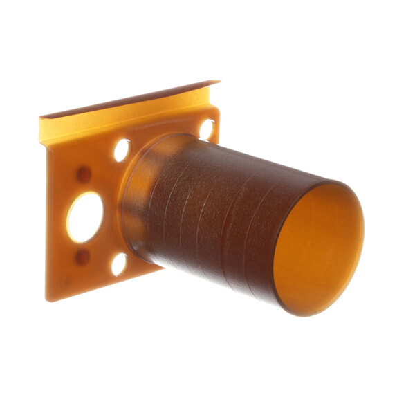 A brown plastic sleeve with holes on a pipe.
