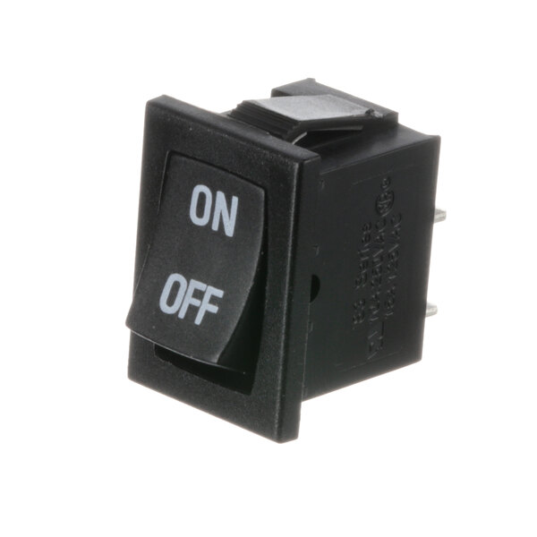 A close-up of a black Vitamix on/off switch with white text.