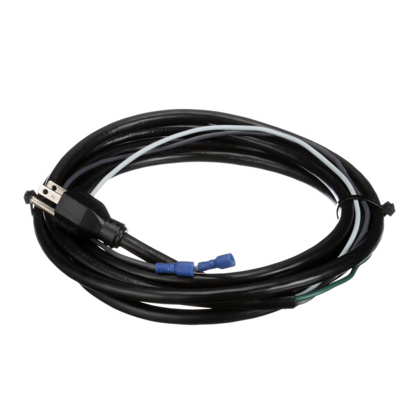 A black Lincoln power cord with blue and white connectors.