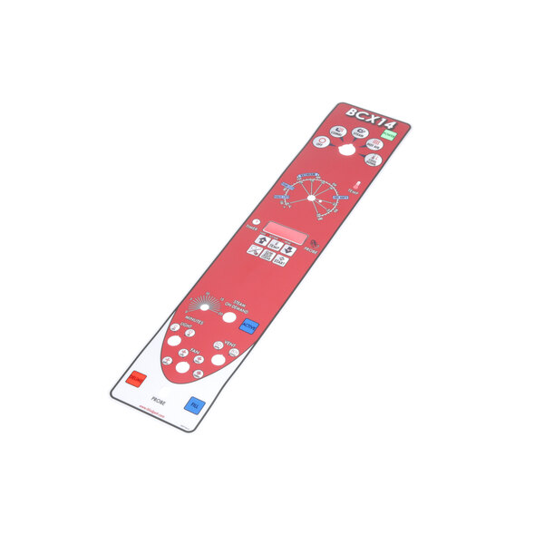 A red rectangular decal with buttons and buttons.