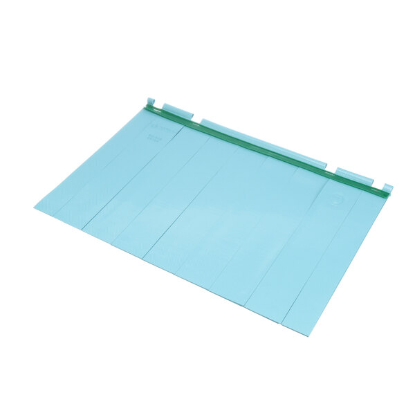 A blue plastic sheet with green border on a white background.