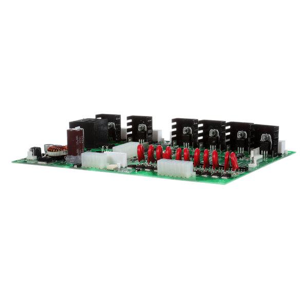 A black box with a green circuit board and black, red, and silver components.
