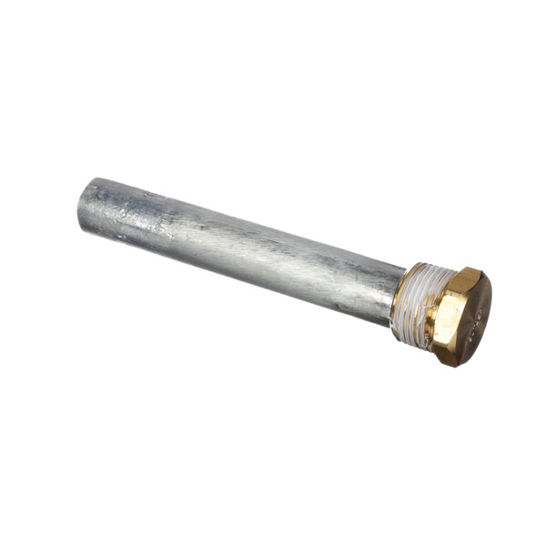 A silver metal pipe with a gold cap.