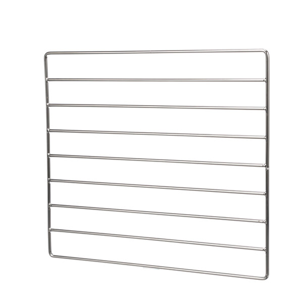 A white metal rack with five rows of thin metal rods.