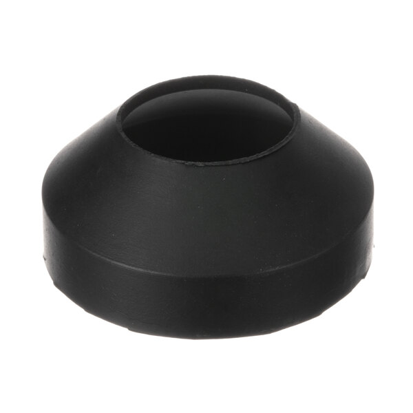 A black rubber round cap with a hole in the center.