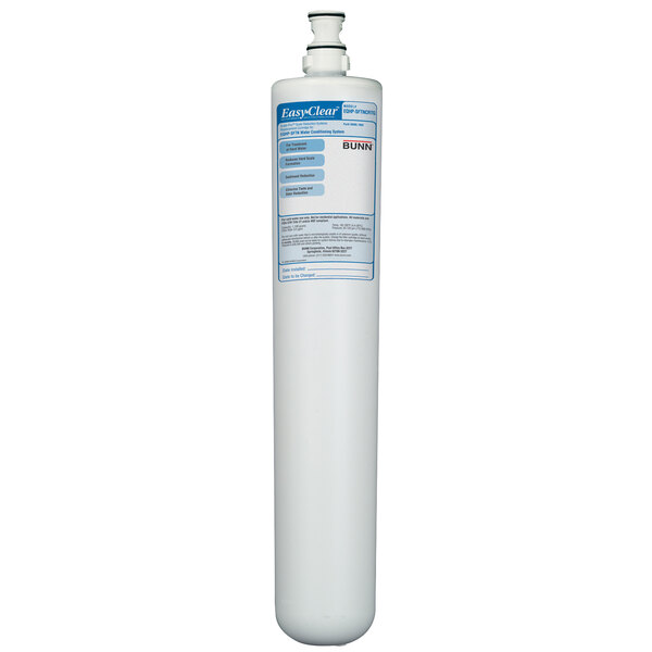 A white Bunn replacement filter cartridge for the Bunn EQHP-SFTN water softening system with blue text.