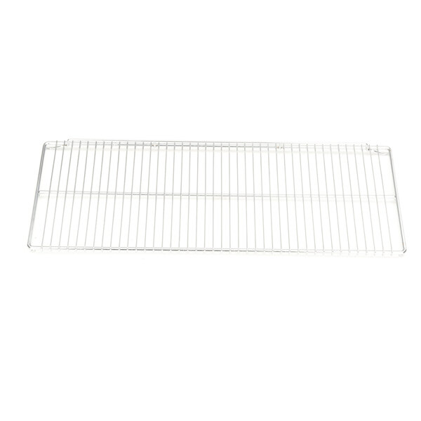 A white metal rack with metal bars.