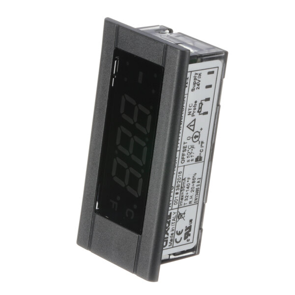 A black digital thermometer display.