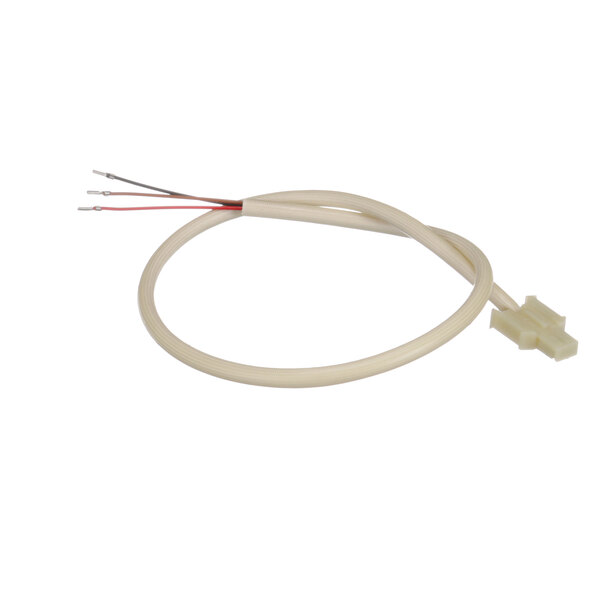 A white cable with red and black wires.
