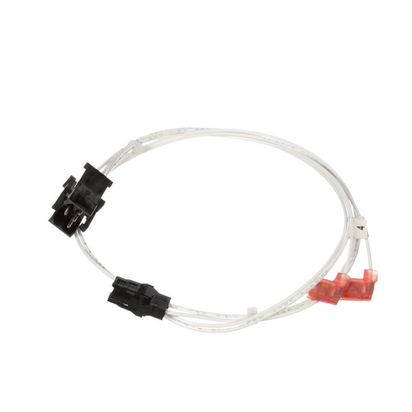 A white and red wire harness with plugs and cables.