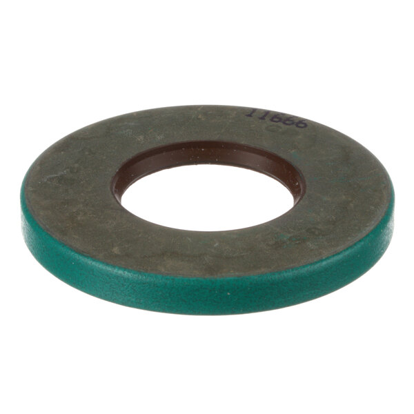 A round green and black Univex seal.