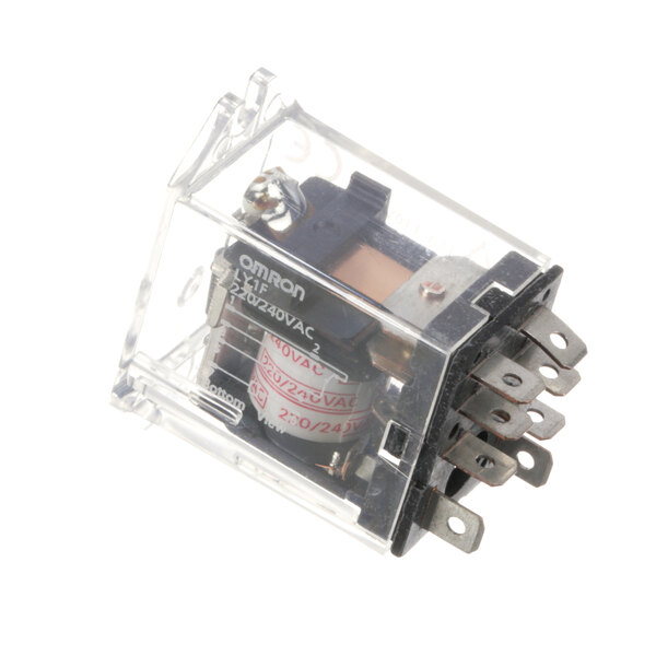 A Moffat M021534 relay in a clear plastic box with a metal case.