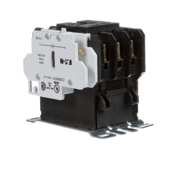A Unimac contactor with a black cover and two wires.