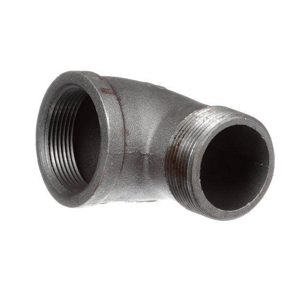 A close-up of a black metal Groen elbow pipe fitting.