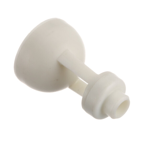 A close-up of a white plastic Hoshizaki float plug with a hole.