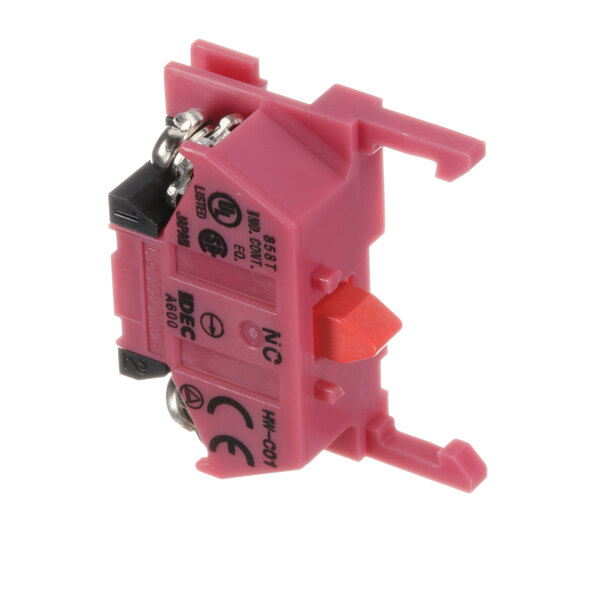 A close-up of a pink Stero contact block.