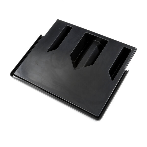 A black plastic Franke drip tray with three holes.