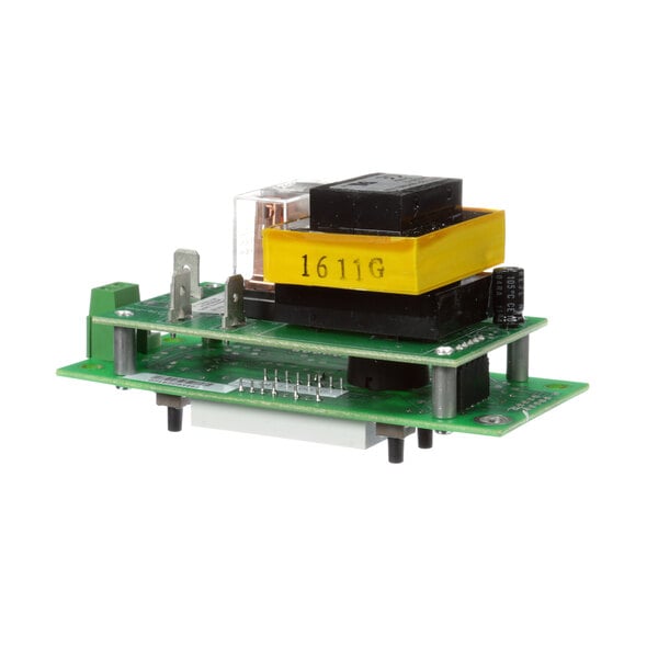 A green circuit board with a yellow and black connector.