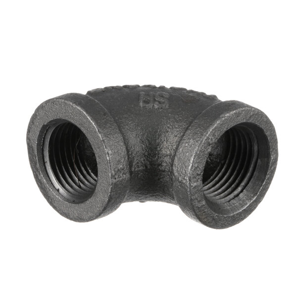 A black metal pipe with two nuts on it.