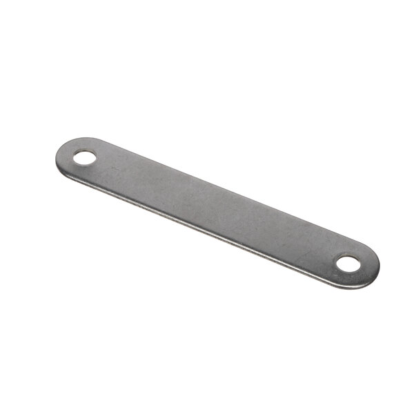 A stainless steel Meiko chain plate with two holes.