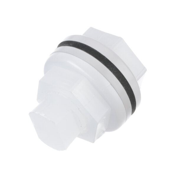 A white plastic Jackson Plug Bulkhead with a black stripe.