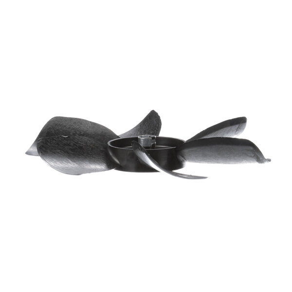 A black metal Kelvinator fan blade with four propeller blades.