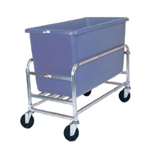 A large blue plastic container on a Winholt aluminum cart.