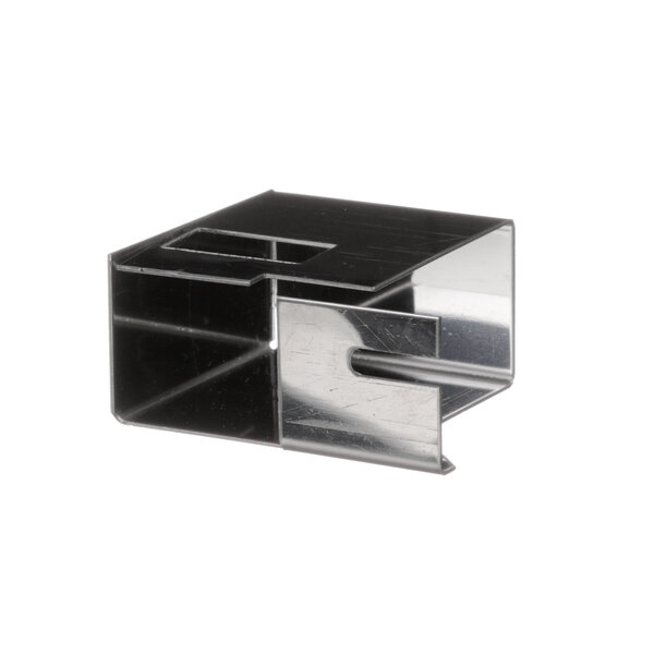 A black and silver metal box with a square shape.