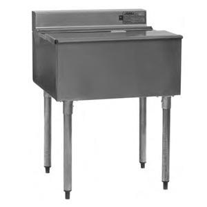 A stainless steel Eagle Group underbar ice chest with legs.