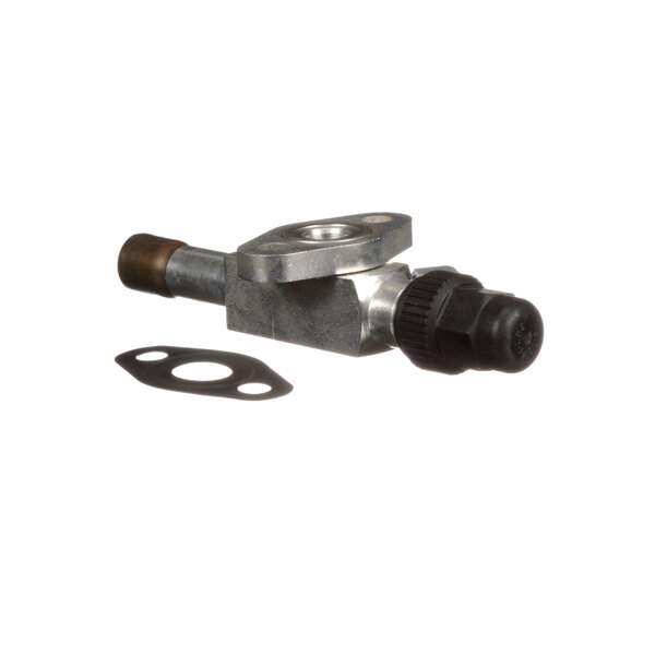 A close-up of a True Refrigeration valve kit with a metal piece and black rubber tube.