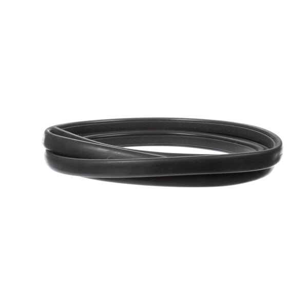 A black rubber ring with a hook on a white background.